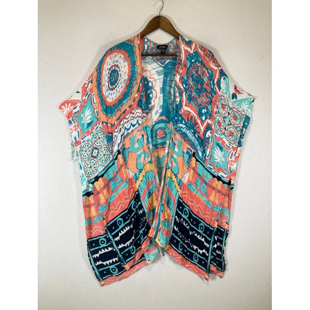 Boho Nicole Miller New York‎ Womens OS Multicolor Medallion Viscose Kimono Wrap